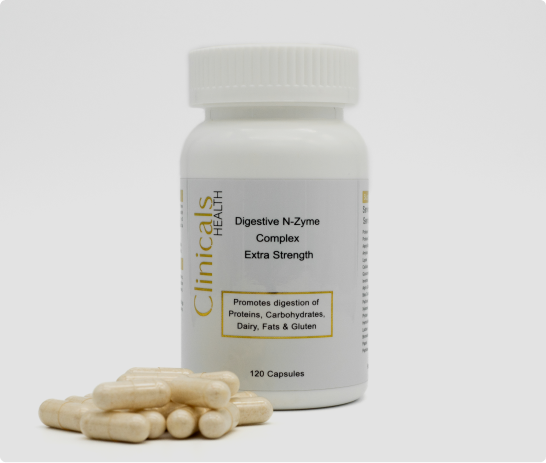 Digestive enzyme supplement product showcasing its packaging and benefits